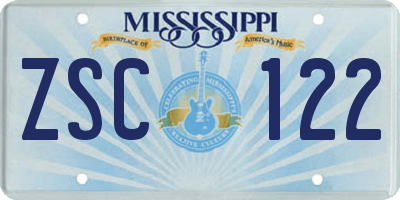 MS license plate ZSC122