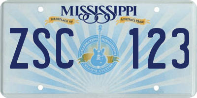 MS license plate ZSC123