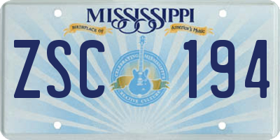 MS license plate ZSC194