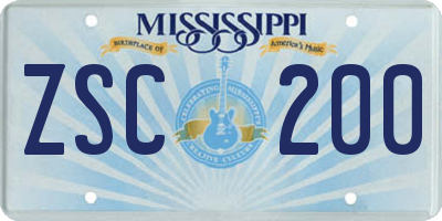 MS license plate ZSC200