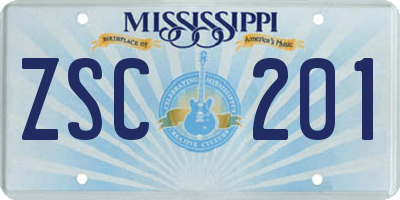 MS license plate ZSC201