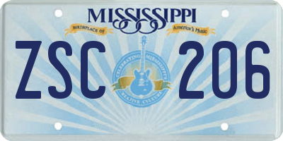 MS license plate ZSC206