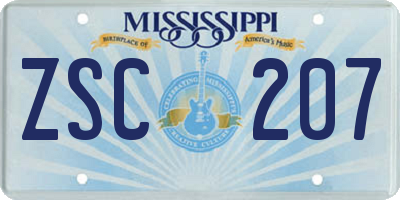 MS license plate ZSC207