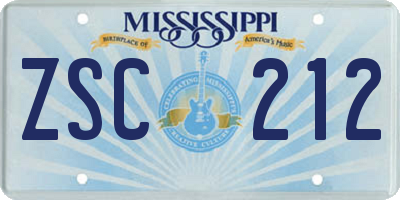 MS license plate ZSC212