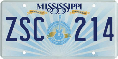 MS license plate ZSC214