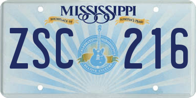 MS license plate ZSC216