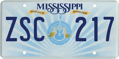 MS license plate ZSC217