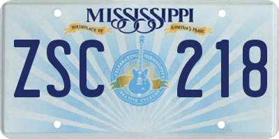 MS license plate ZSC218