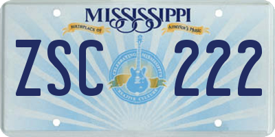 MS license plate ZSC222