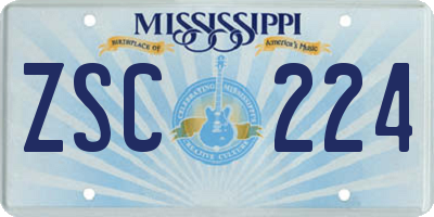 MS license plate ZSC224