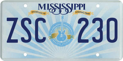 MS license plate ZSC230