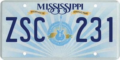 MS license plate ZSC231