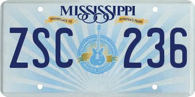 MS license plate ZSC236