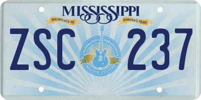 MS license plate ZSC237