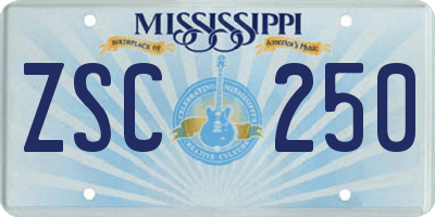 MS license plate ZSC250