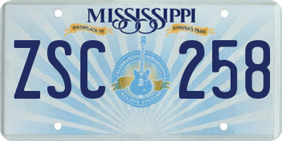 MS license plate ZSC258