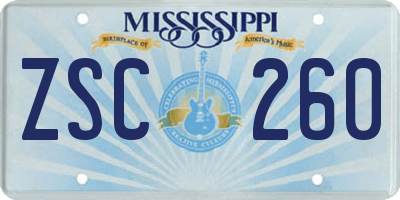 MS license plate ZSC260