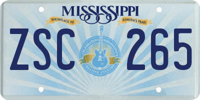 MS license plate ZSC265