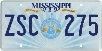 MS license plate ZSC275