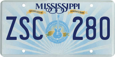 MS license plate ZSC280