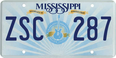 MS license plate ZSC287