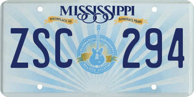 MS license plate ZSC294