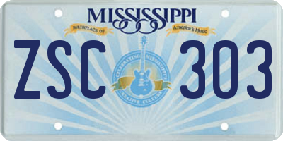MS license plate ZSC303