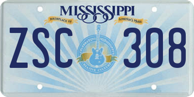MS license plate ZSC308