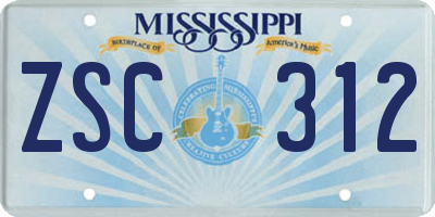 MS license plate ZSC312