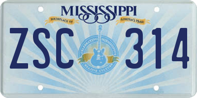 MS license plate ZSC314
