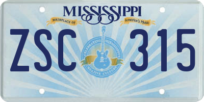 MS license plate ZSC315
