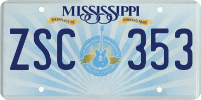 MS license plate ZSC353