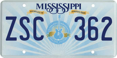 MS license plate ZSC362