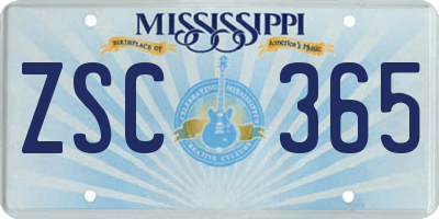 MS license plate ZSC365