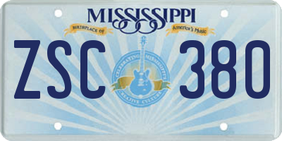MS license plate ZSC380
