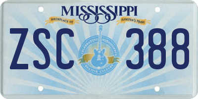 MS license plate ZSC388