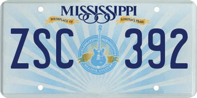 MS license plate ZSC392