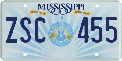 MS license plate ZSC455