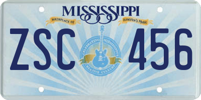 MS license plate ZSC456