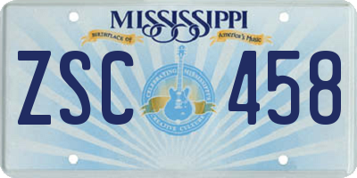 MS license plate ZSC458