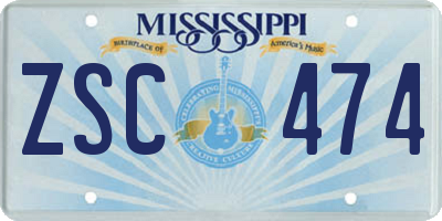 MS license plate ZSC474