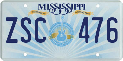 MS license plate ZSC476