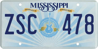 MS license plate ZSC478