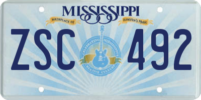 MS license plate ZSC492