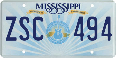 MS license plate ZSC494