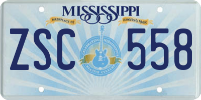 MS license plate ZSC558