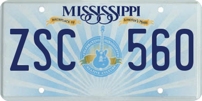 MS license plate ZSC560