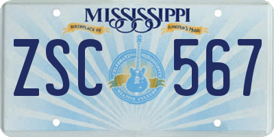 MS license plate ZSC567