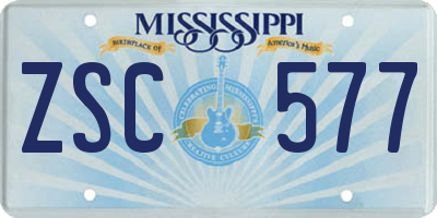 MS license plate ZSC577