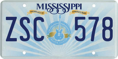 MS license plate ZSC578